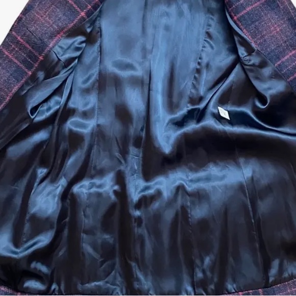 🛑SOLD BERMAN BLACK Plaid Wool Ruffle Peacoat in Navy/Purple Size S - Picture 8 of 11